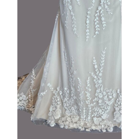 Blush Illusion Bodice Fit and Flare Scoop Back Wedding Gown - Stella Couture - Picture 7 of 10